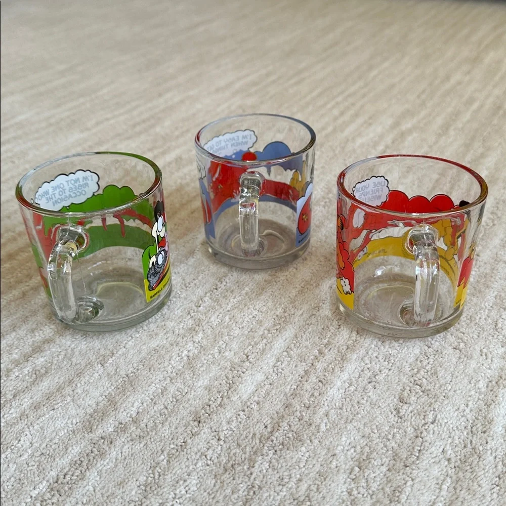 Set 3 McDonalds Garfield 1978 Clear Glass Mugs Cups Jim Davis Vintage McDonalds - Picture 8 of 16